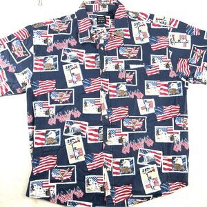 Cotton Trader Sport American Flag Button Down Short Sleeve Mens Shirt Size XL